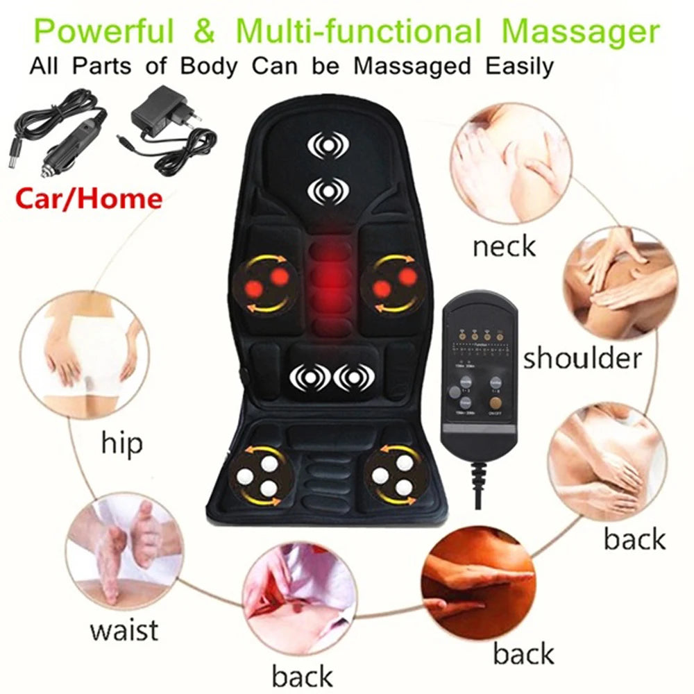 Multifunctional Car Chair Body Massage Heat Mat Seat Cover Cushion Neck Pain Lumbar Support Pad Back Massager